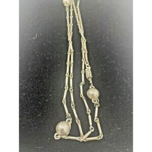 Vintage Long Chain Necklace Metal Ball Bauble Silver Lariat Rope